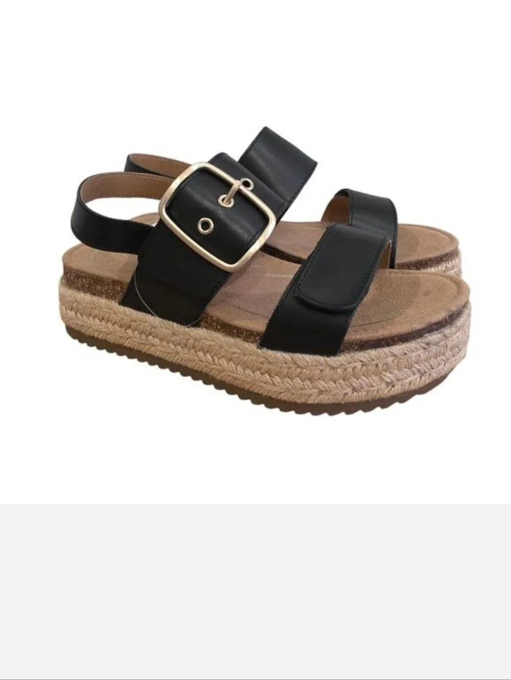 Aetrex Vania Black Leather Arch Support Espadrille Platform Wedge Sandal Size 7